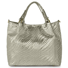 Italian Genuine Grid Metallic Suede Top-Handle Bag 112615