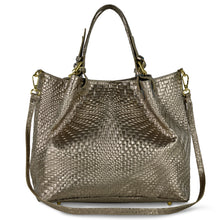 Italian Genuine Grid Metallic Suede Top-Handle Bag 112615