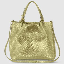 Italian Genuine Grid Metallic Suede Top-Handle Bag 112615