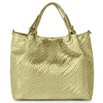 Italian Genuine Grid Metallic Suede Top-Handle Bag 112615