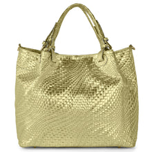 Italian Genuine Grid Metallic Suede Top-Handle Bag 112615