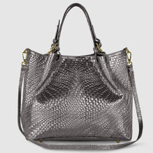 Italian Genuine Grid Metallic Suede Top-Handle Bag 112615