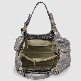Italian Genuine Basketweave-Embossed Metallic Suede Top-Handle Bag | Imperia