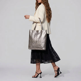 Italian Genuine Metallic Suede Tote Bag | Pisa