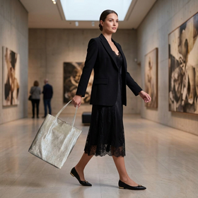 Italian Genuine Metallic Suede Tote Bag | Pisa