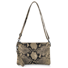 Italian Genuine Python-Print Suede Crossbody Bag | Lecce