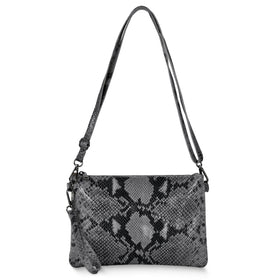 Italian Genuine Python-Print Suede Crossbody Bag | Lecce