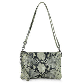 Italian Genuine Python-Print Suede Crossbody Bag | Lecce