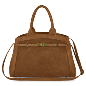 Italian Genuine Suede & Full-Grain Leather Top-Handle Bag | Forlì