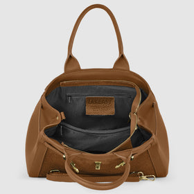 Italian Genuine Suede & Full-Grain Leather Top-Handle Bag | Forlì