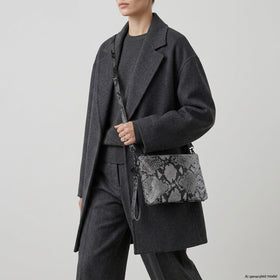 Italian Genuine Python-Print Suede Crossbody Bag | Lecce