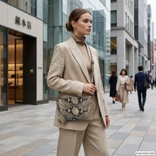 Italian Genuine Python-Print Suede Crossbody Bag 111301
