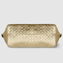 Italian Genuine Weave Metallic Suede Top-Handle Bag 112334