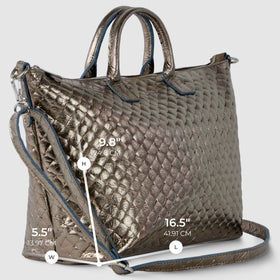 Italian Genuine Woven-Embossed Metallic Suede Top-Handle Bag | Urbino