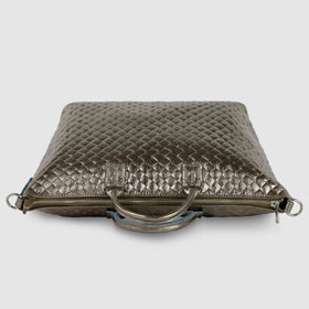 Italian Genuine Woven-Embossed Metallic Suede Top-Handle Bag | Urbino