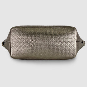 Italian Genuine Woven-Embossed Metallic Suede Top-Handle Bag | Urbino
