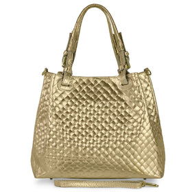 Italian Genuine Woven-Embossed Metallic Suede Top-Handle Bag | Savona