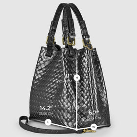 Italian Genuine Woven-Embossed Metallic Suede Top-Handle Bag | Savona