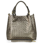 Italian Genuine Weave Metallic Suede Top-Handle Bag 112615