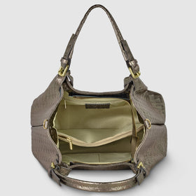 Italian Genuine Woven-Embossed Metallic Suede Top-Handle Bag | Savona