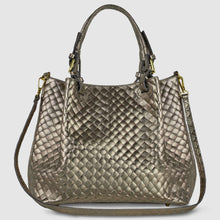 Italian Genuine Weave Metallic Suede Top-Handle Bag 112615