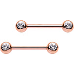 14G 9/16 Clear Gem Rose Gold PVD Barbell Nipple Ring Set