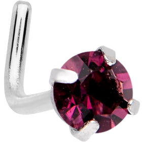 20G 1/4 Purple 3mm CZ Gem Steel L-Shape Nose Ring