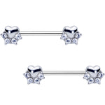 9/16 Clear CZ Gem Be My Valentine Heart Barbell Nipple Ring Set
