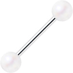 Matte Iridescent White 6mm Acrylic Ball Barbell Tongue Ring