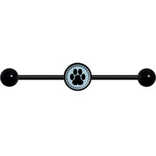 14G Black on Blue Paw Print Black Industrial Barbell 37mm
