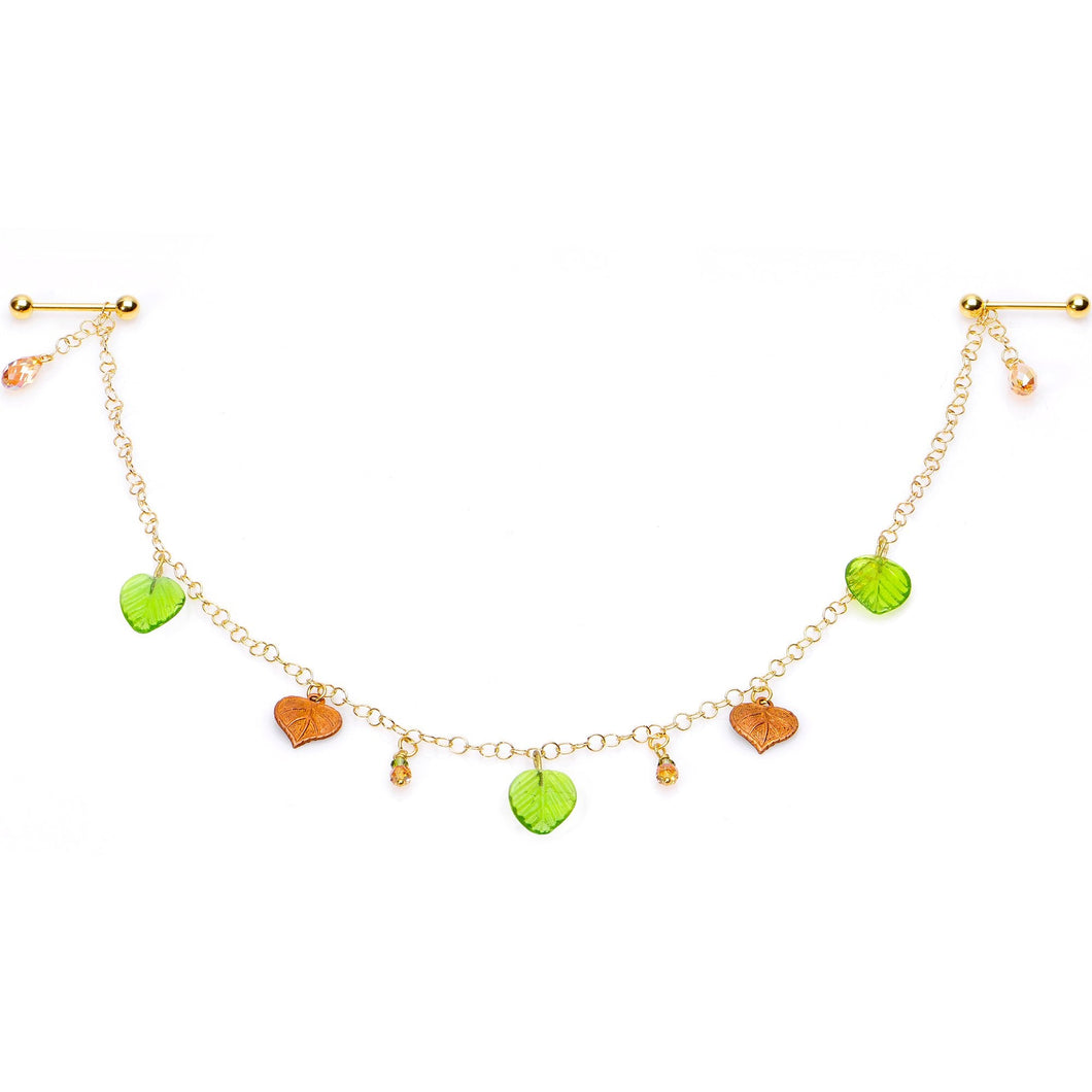 Handcrafted Gold Tone Anodized Leaves of Fall Nipple Chain