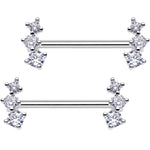 Clear CZ Gem Triple Cascade Barbell Nipple Ring Set