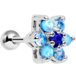 16G 1/4 Blue Faux Opal Blue Gem Flower Tragus Cartilage Earring