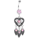 Pink Faux Opal Have a Heart Dreamcatcher Dangle Belly Ring