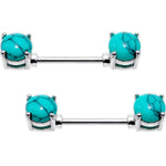 14G 9/16 Faux Turquoise Stone Barbell Nipple Ring Set