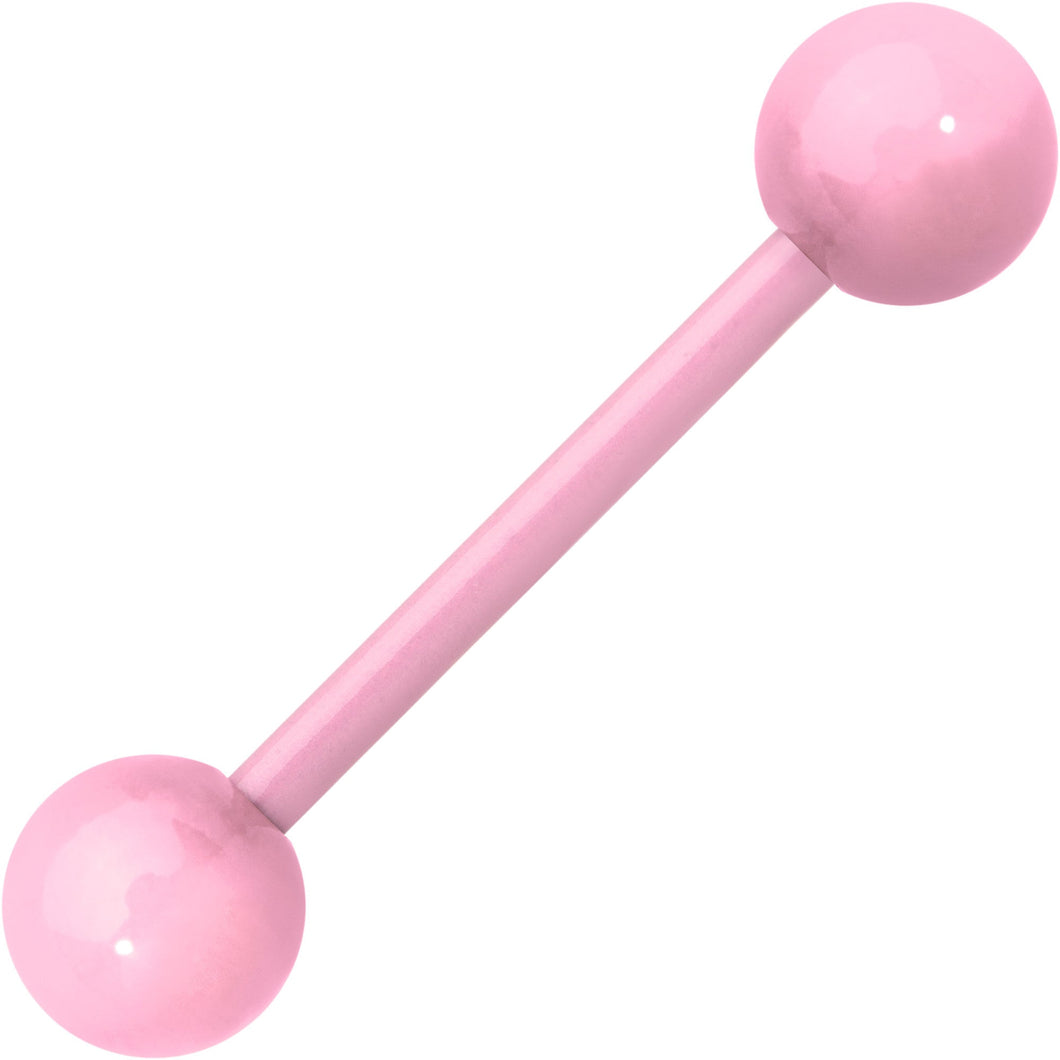 14G 5/8 Light Pink Acrylic Over Steel Barbell Tongue Ring
