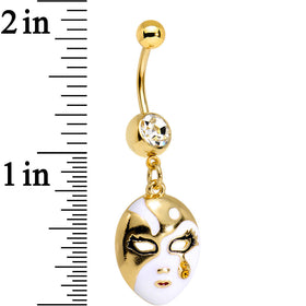 Clear Gem Gold PVD Black Teardrop Masquerade Mask Dangle Belly Ring
