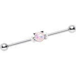 14G White Faux Opal Kitty Cat Whiskers Industrial Barbell 38mm