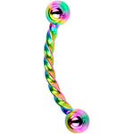 16G 3/8 Rainbow IP Seriously Twisted Curved Eyebrow Ring