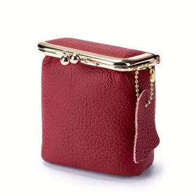 Vintage Genuine Leather Mini Handbag Organizer with Secure Kiss Lock