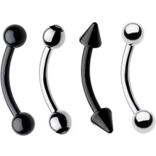 16G 5/16 Black Plated Steel Curved Barbell Eyebrow Ring Set of 4