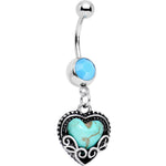 Southwestern Faux Turquoise Framed Ancient Heart Dangle Belly Ring