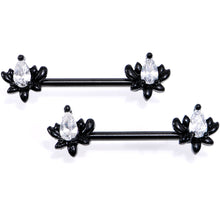 White Gem Black Anodized Fiery Flame Barbell Nipple Ring Set