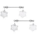 14G 5/8 Winter Snowflake Dangle Barbell Nipple Ring Set