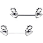 14G 9/16 Clear Gem Swimming Swan Nipple Barbells