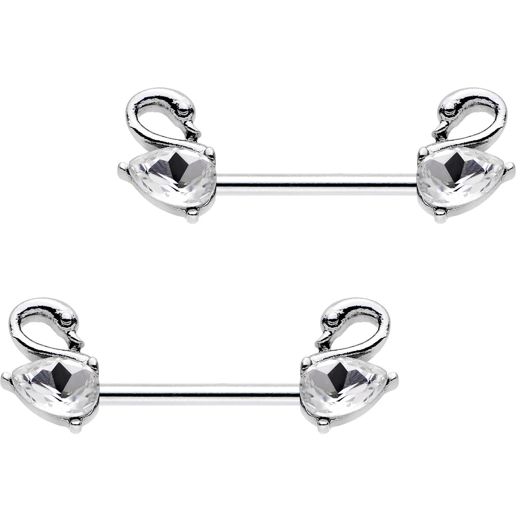 14G 9/16 Clear Gem Swimming Swan Nipple Barbells