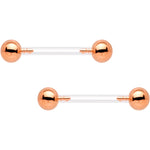 Clear Bioplast Barbell Rose Gold Tone Push In Ball Nipple Ring Set
