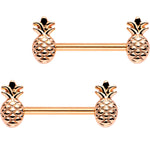 9/16 Rose Gold Plated Plump Pineapple Barbell Nipple Ring Set