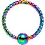 18G 5/16 Rainbow Anodized So Twisted Captive Style Seamless Ring