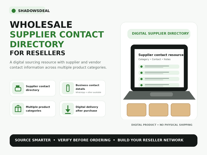 Wholesale Supplier Contact Directory for Resellers digital product cover